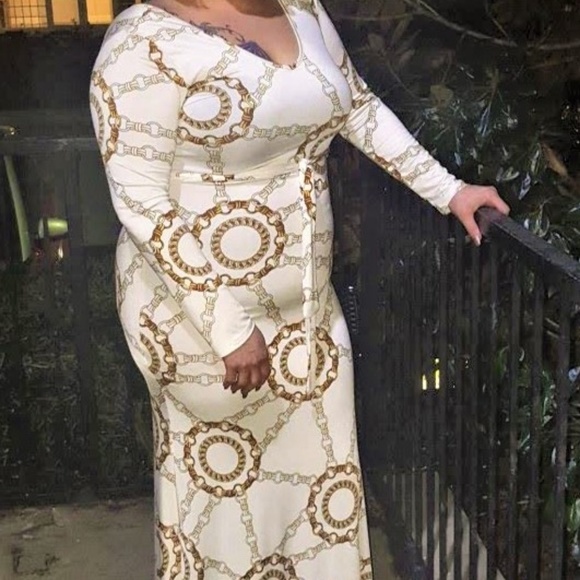 Long Sleeve Maxi Dress with  Waist Line Tie - Picture 5 of 5